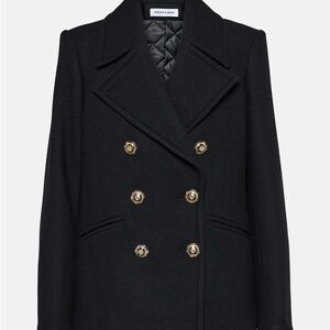 Veronica Beard Black Pea Coat with Gold Buttons